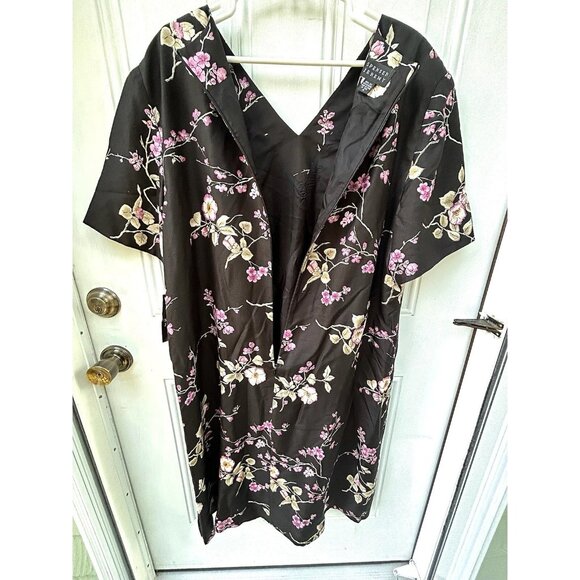 Vintage Spenser Jeremy 100% Silk Midi Pink Black Floral Dress Long Sleeve Sz 20 - Picture 2 of 16